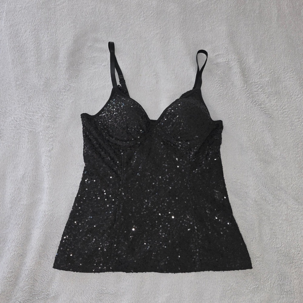 Twenty One Black Sequin Padded Camisole Tank Top Adjustable Straps Small